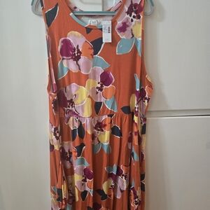 Maurices 24/7 Orange Floral Casual Dress with Aqua Accents and pockets